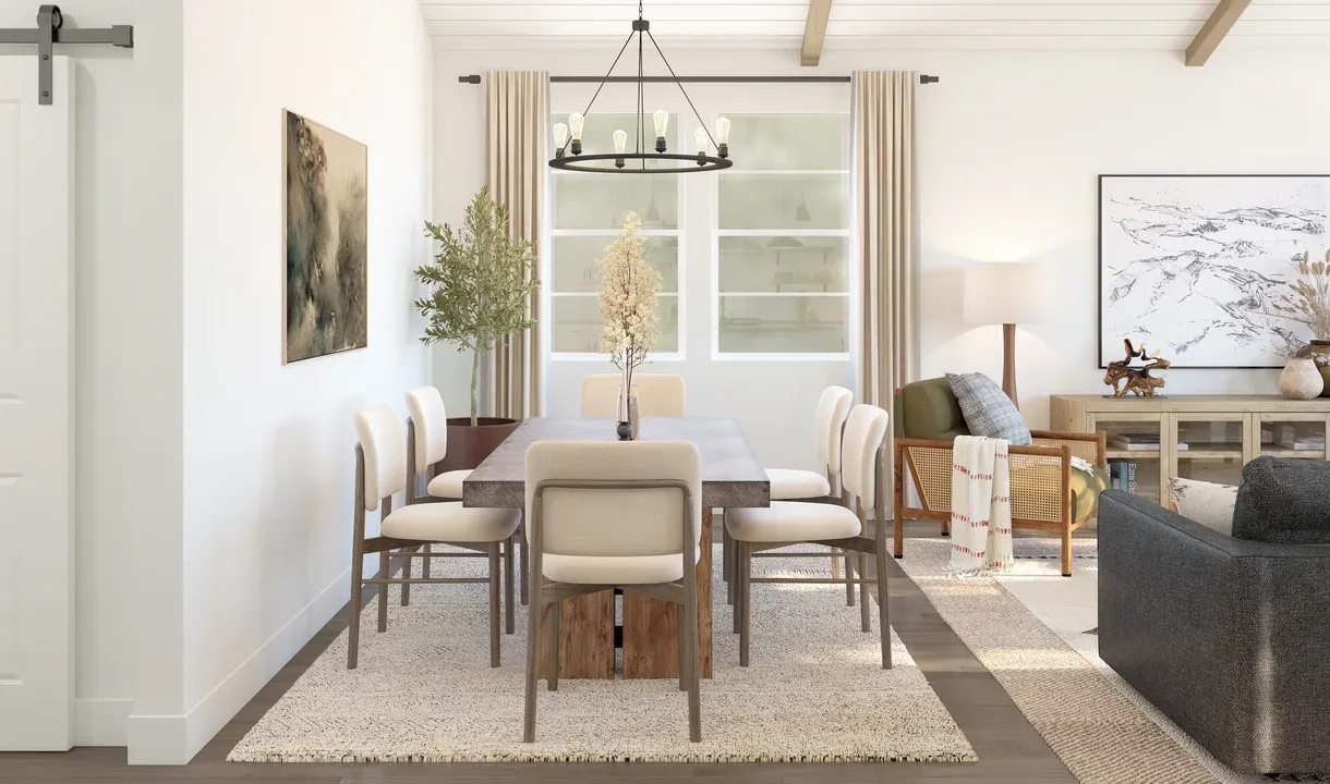 Dining area with chandelier