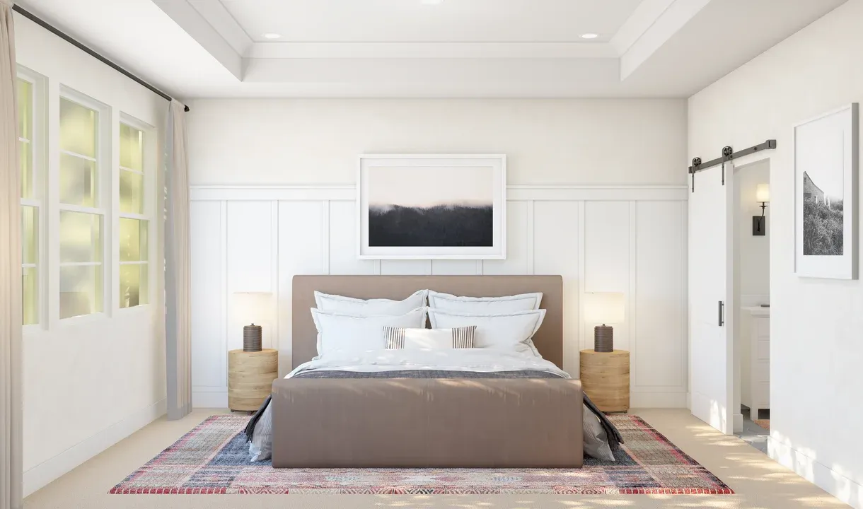 Primary suite with decorative feature wall