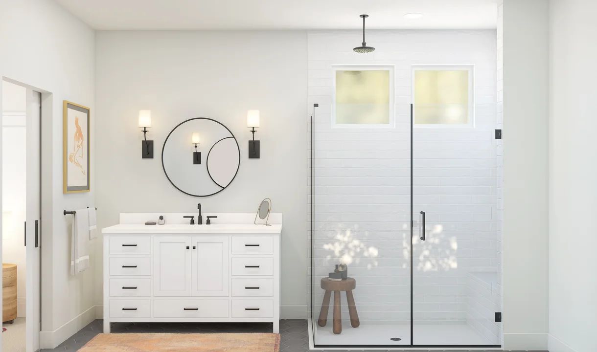 Primary bath with furniture like vanity