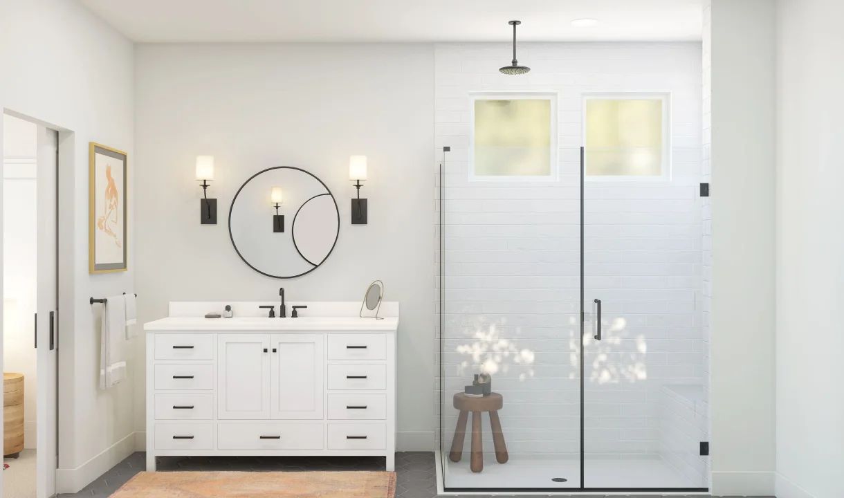 Primary bath with furniture like vanity