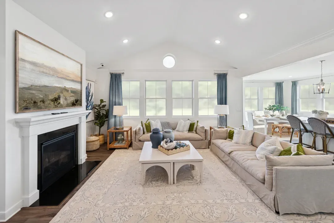 Great room with vaulted ceiling