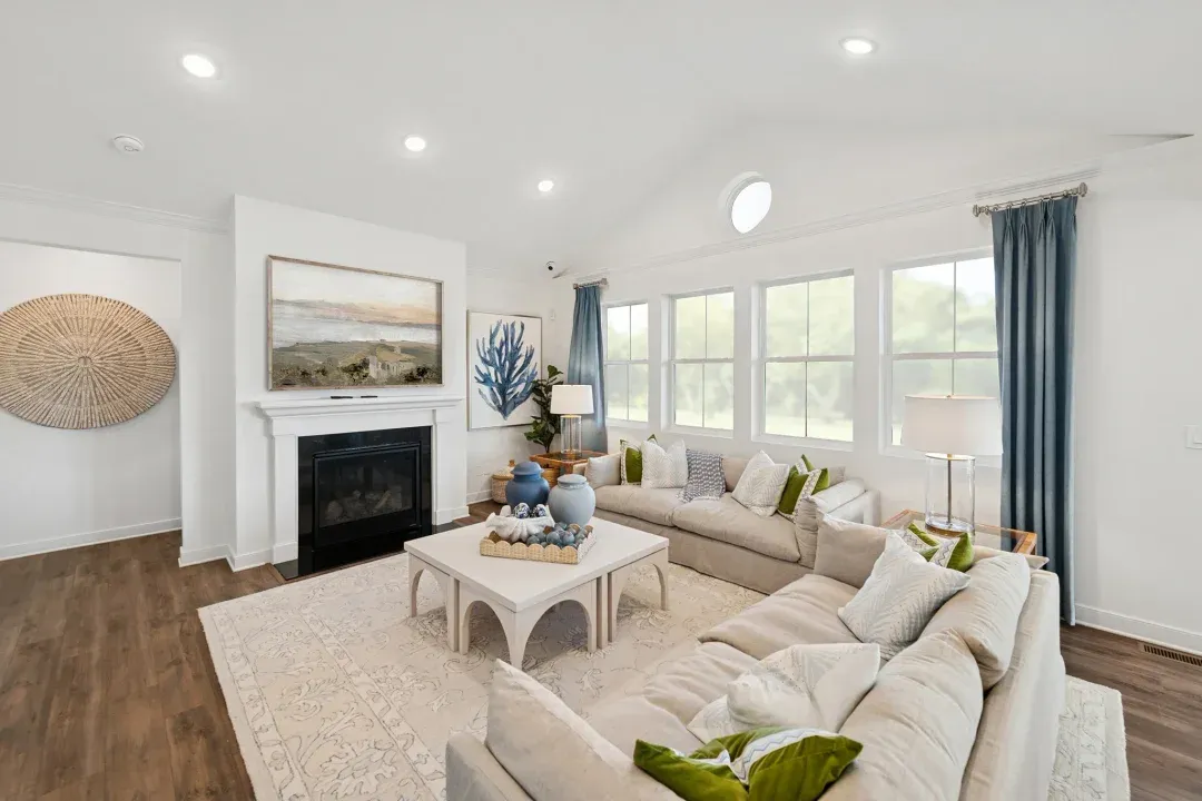 Great room with vaulted ceiling