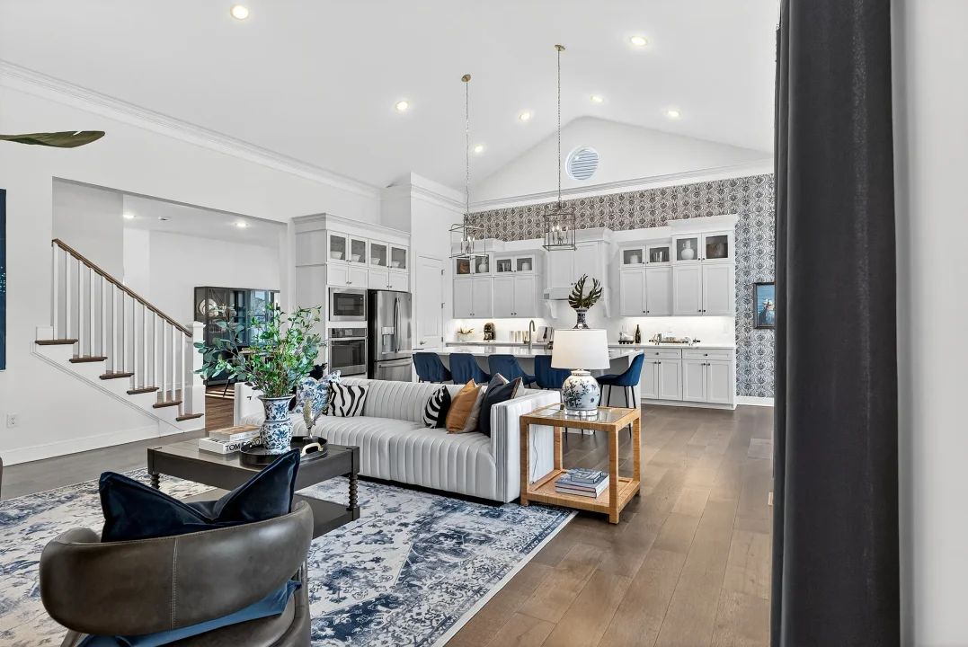 Great room with vaulted ceiling
