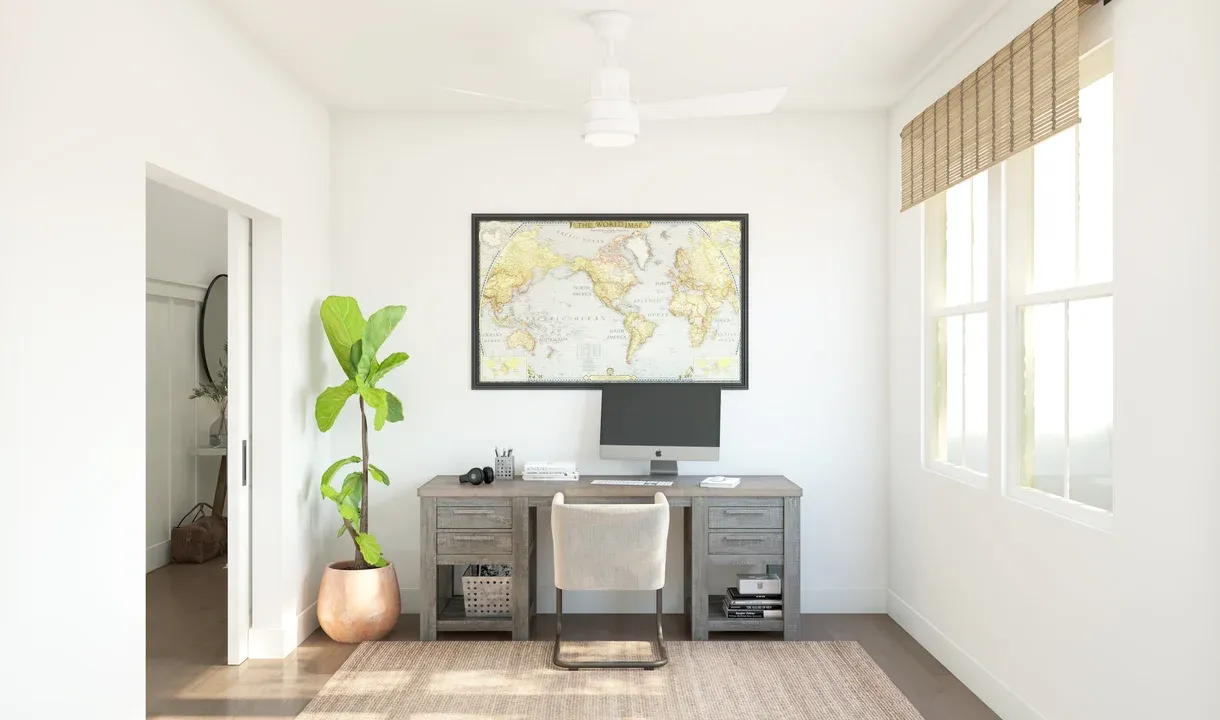 Home office with double barn doors