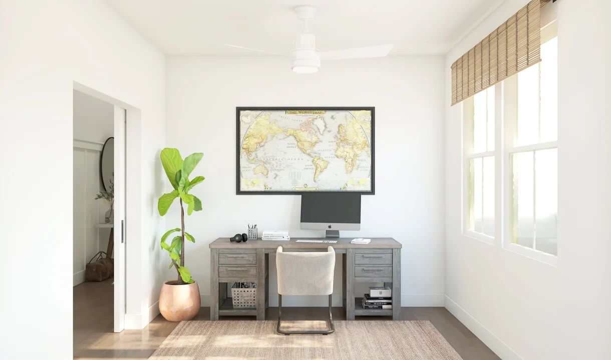 Home office with double barn doors