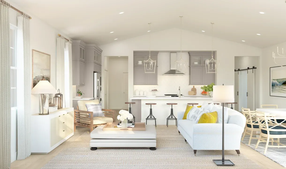 Great room with vaulted ceiling