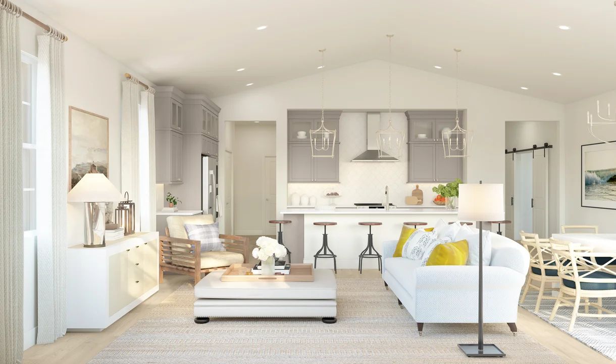 Great room with vaulted ceiling