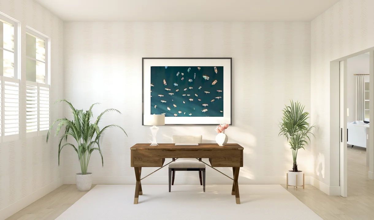 Home office with double barn doors