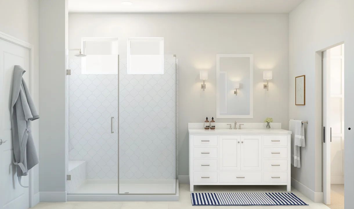 Primary bath with glass shower enclosure