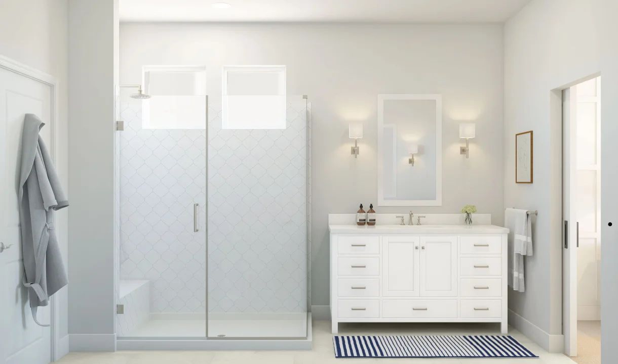 Primary bath with glass shower enclosure