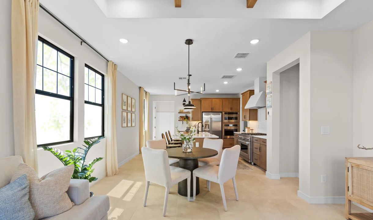 Dining area with chandelier