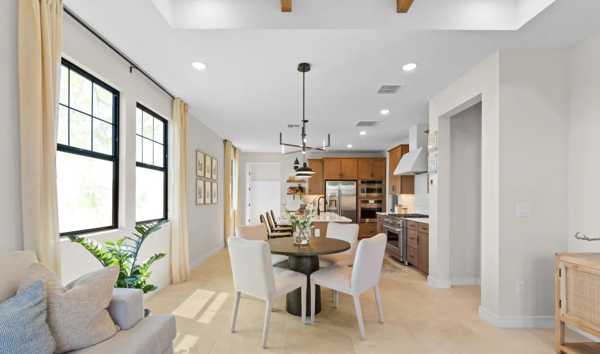 Dining area with chandelier