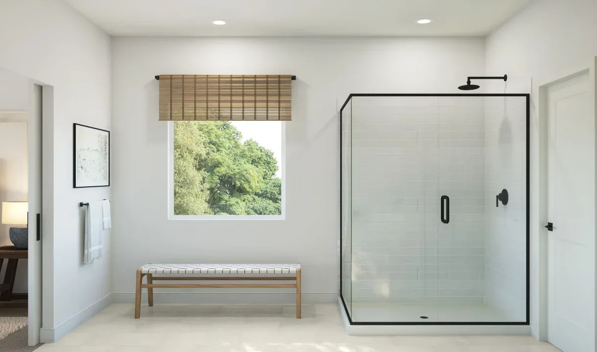 Primary bath with glass-shower enclosure
