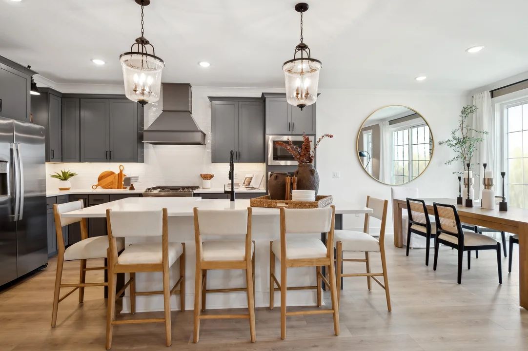 Kitchen with pendant lighting over island