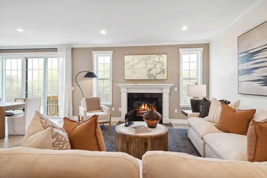 Decorative fireplace in great room