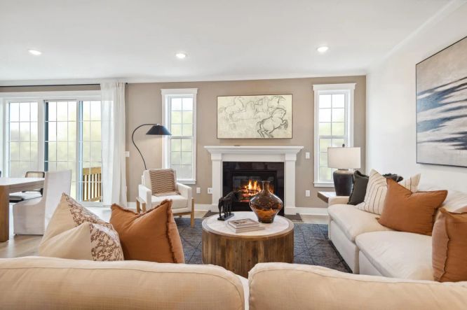 Decorative fireplace in great room