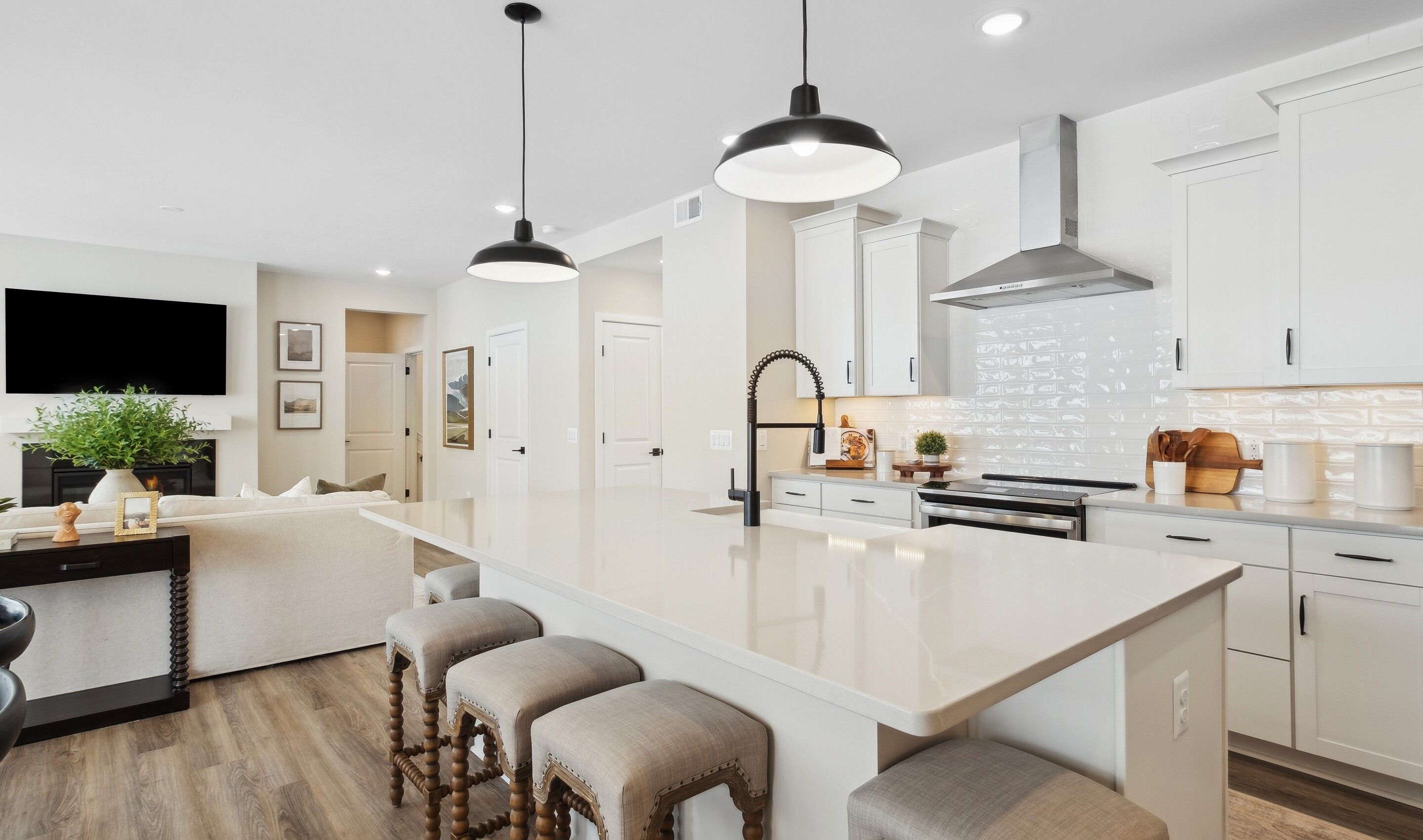 Farmhouse kitchen with pendant lights
