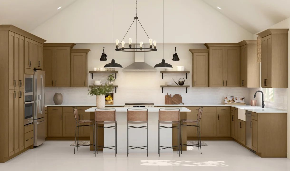 Kitchen with pendant lighting and chandelier