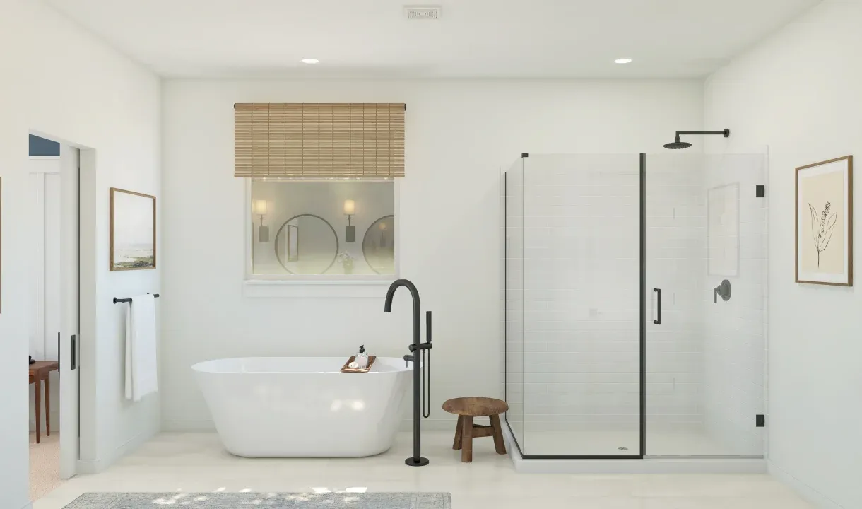 Primary bath with glass shower enclosure