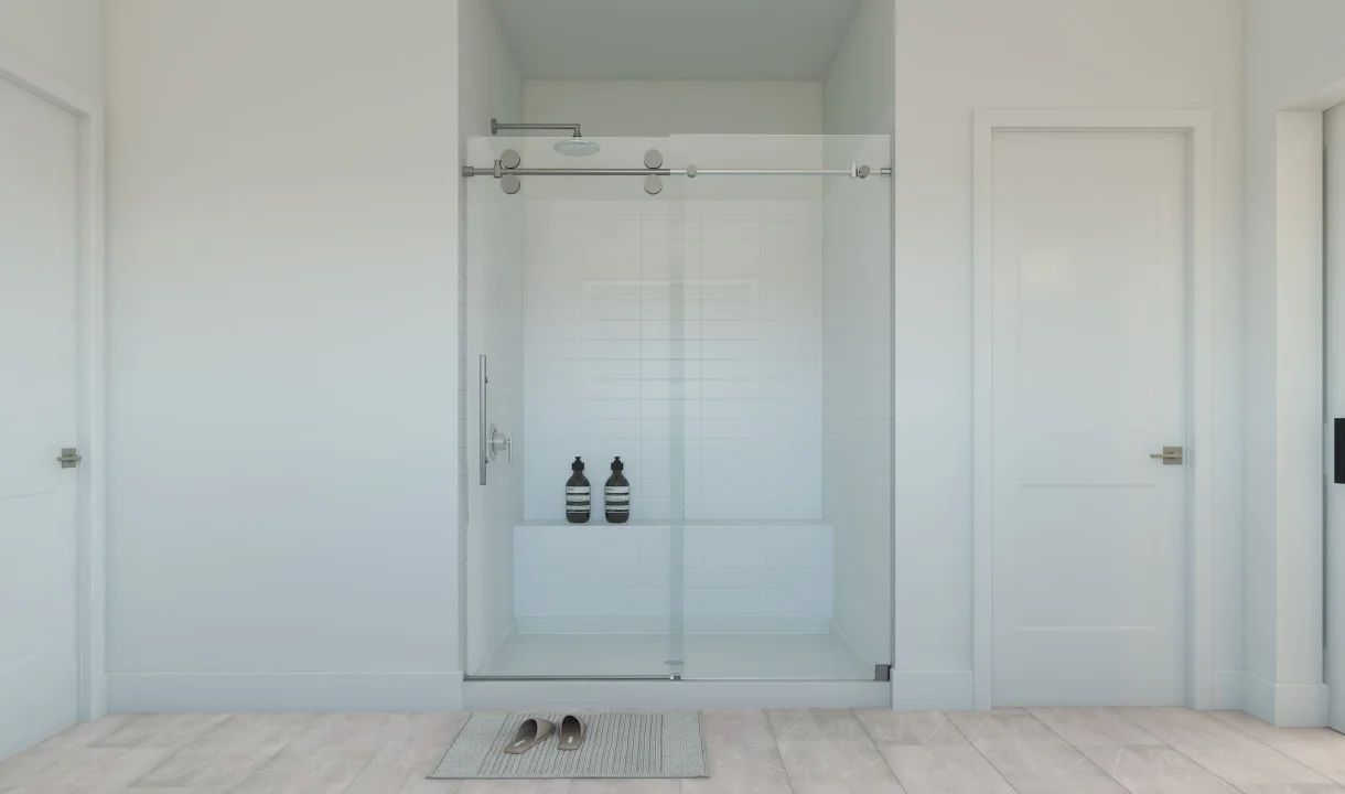 Primary bath with glass shower enclosure