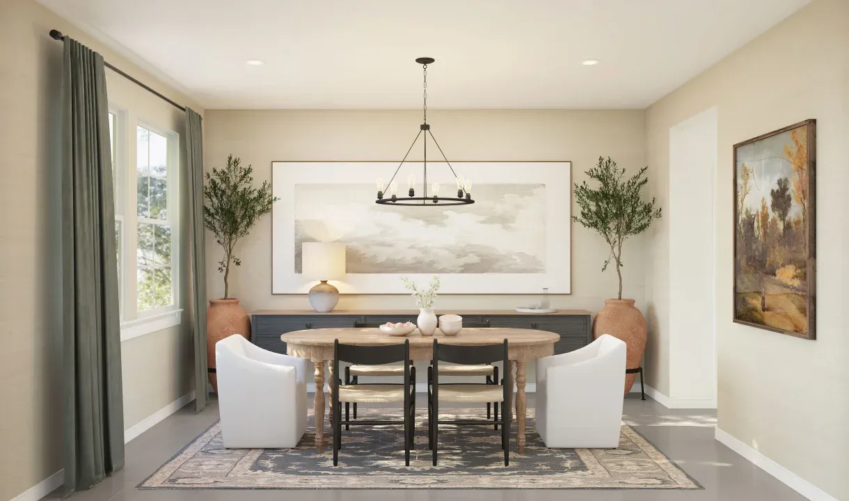 Dining room with pendant chandelier