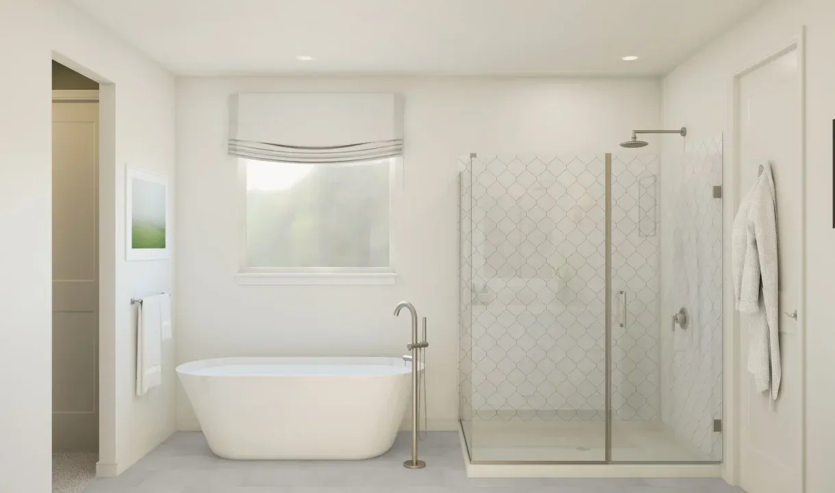 Primary bath with freestanding tub and glass shower enclosure