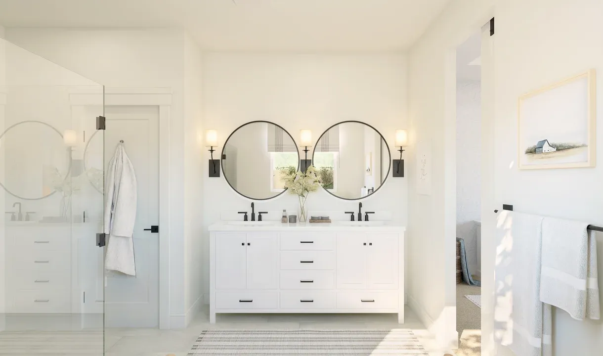 Primary bath with matte black fixtures