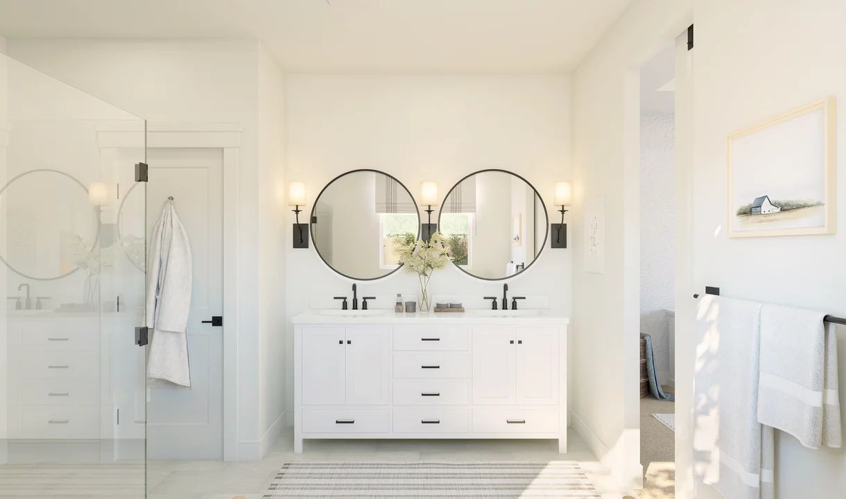 Primary bath with matte black fixtures