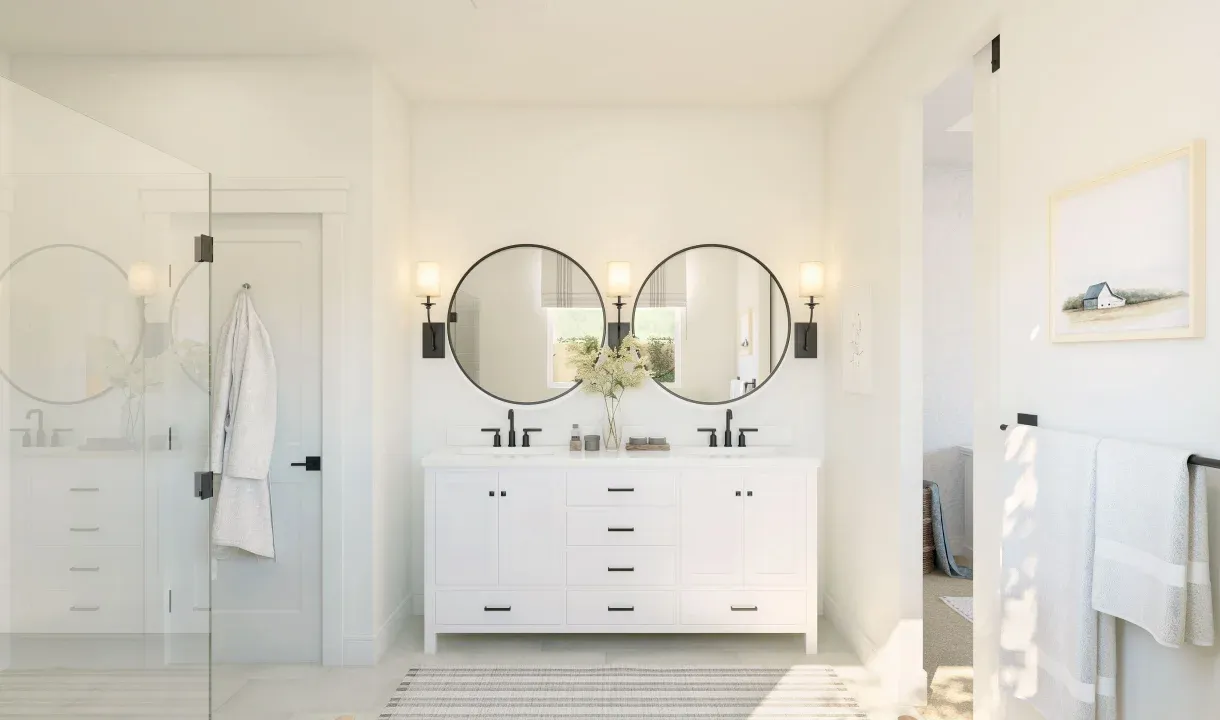 Primary bath with matte black fixtures