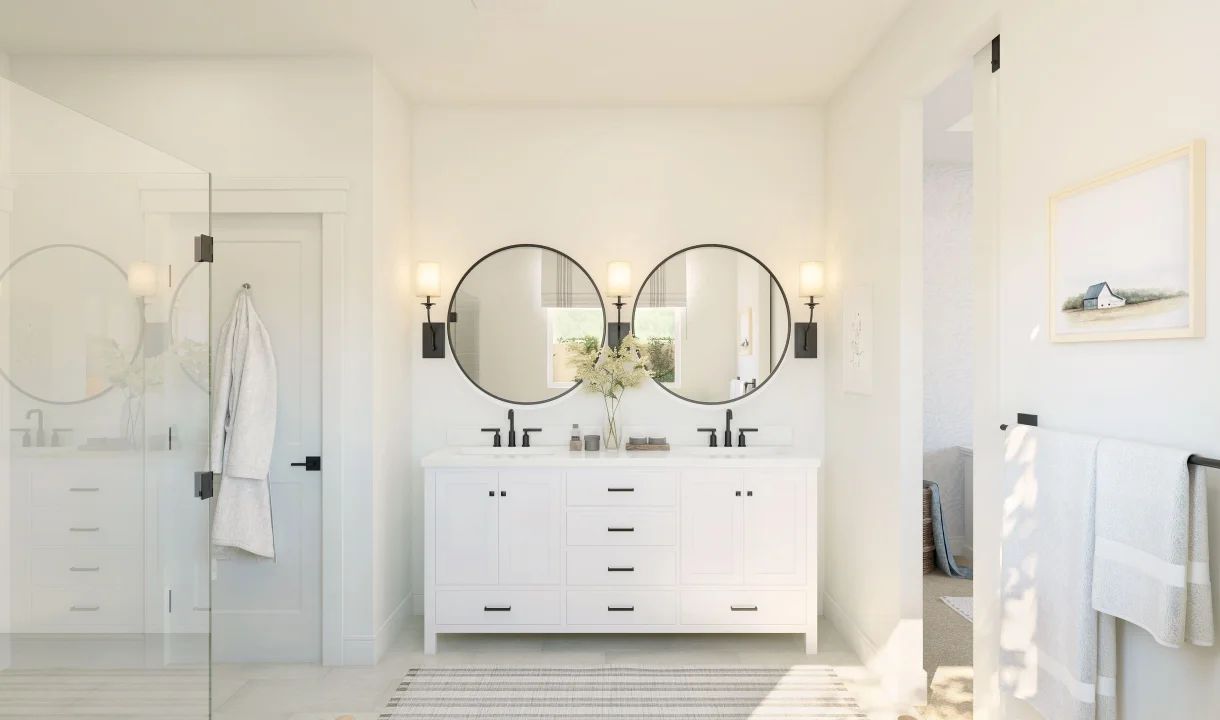 Primary bath with matte black fixtures