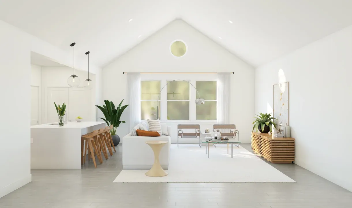 Great room with vaulted ceiling