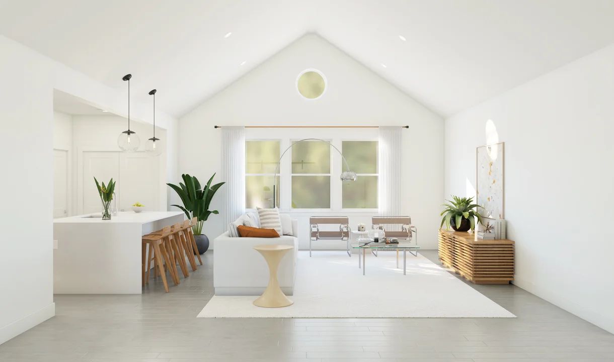 Great room with vaulted ceiling