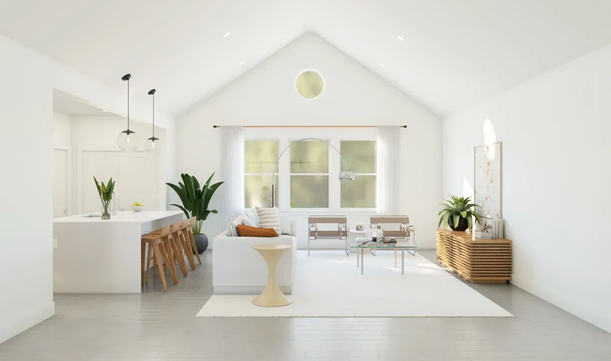 Great room with vaulted ceiling