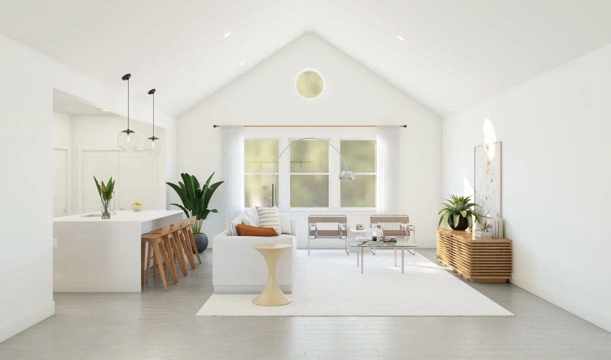 Great room with vaulted ceiling