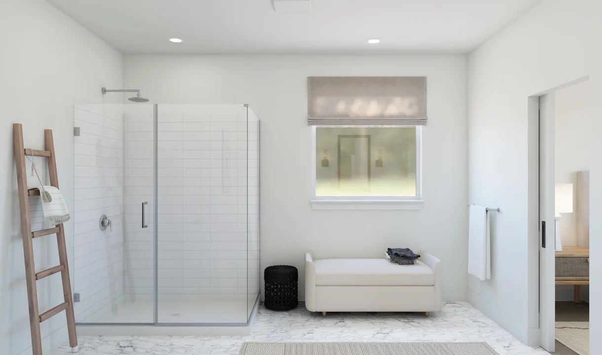 Primary bath with glass shower enclosure