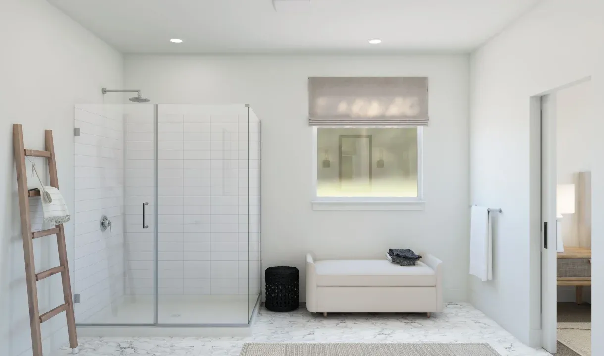 Primary bath with glass shower enclosure