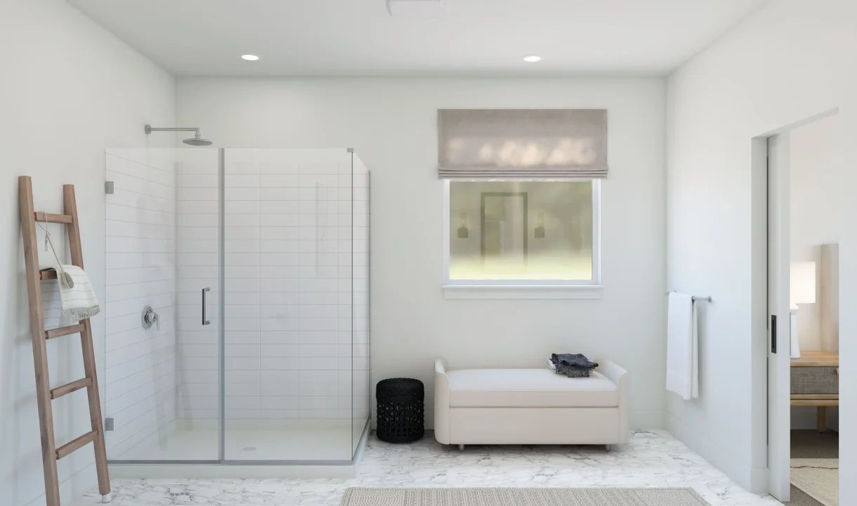 Primary bath with glass shower enclosure