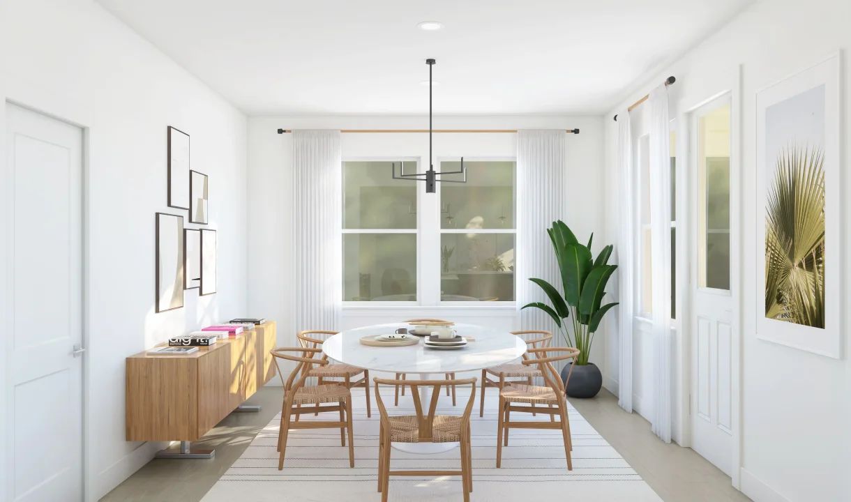 Dining area with chandelier