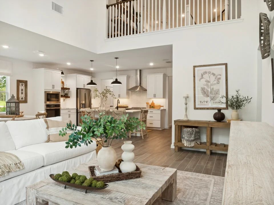 Great room with volume two-story ceiling