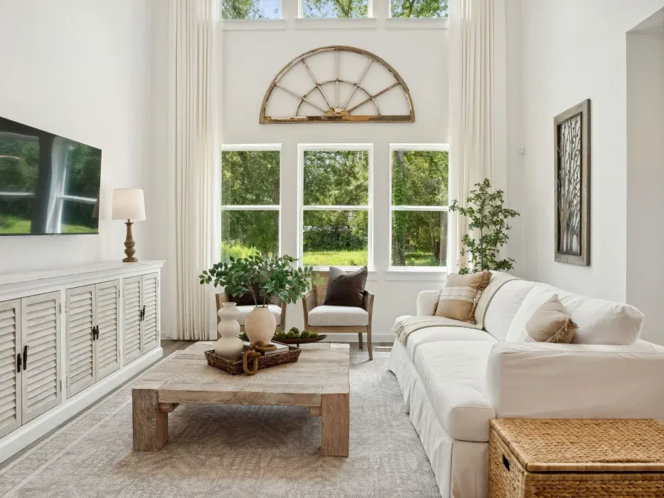 Two-story great room with natural light