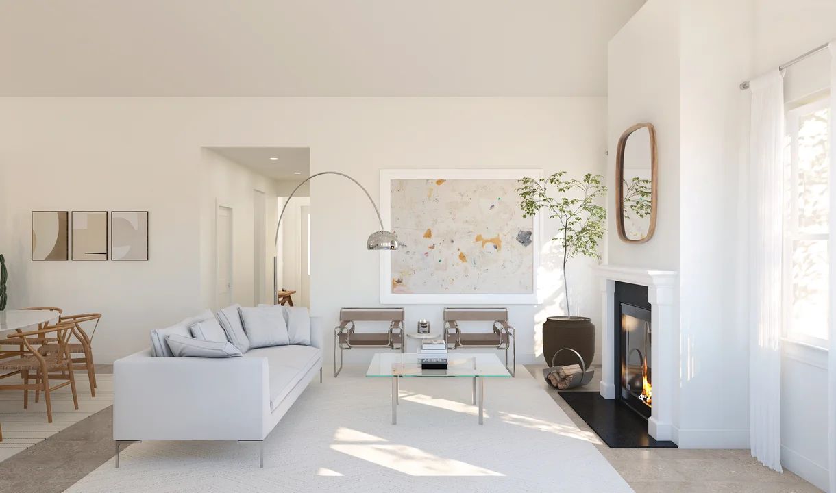 Great room with vaulted ceiling and fireplace