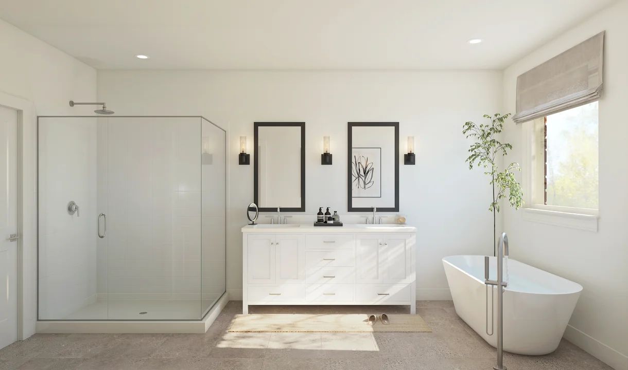 Primary bath with glass shower enclosure