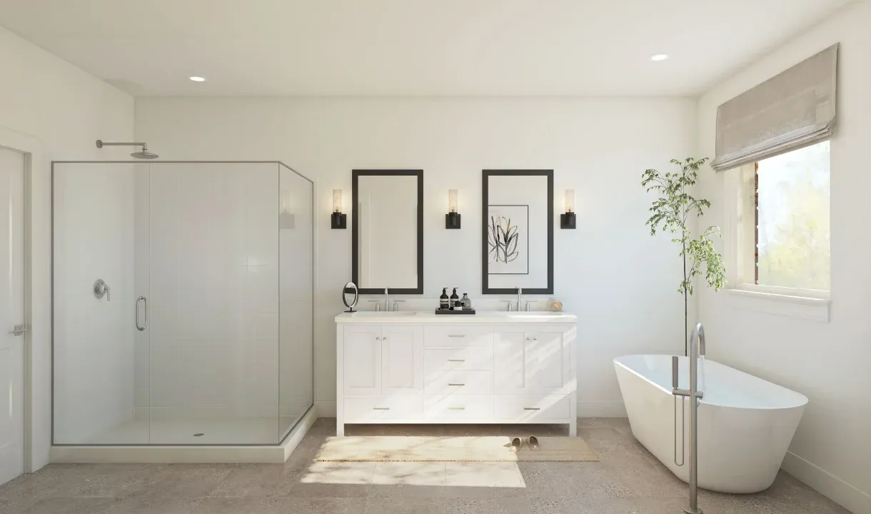 Primary bath with glass shower enclosure