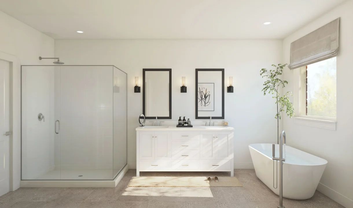 Primary bath with glass shower enclosure