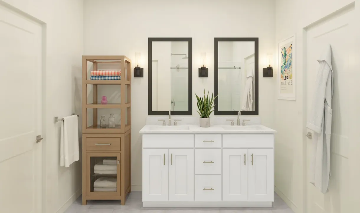 Primary bath with dual sinks and chrome fixtures