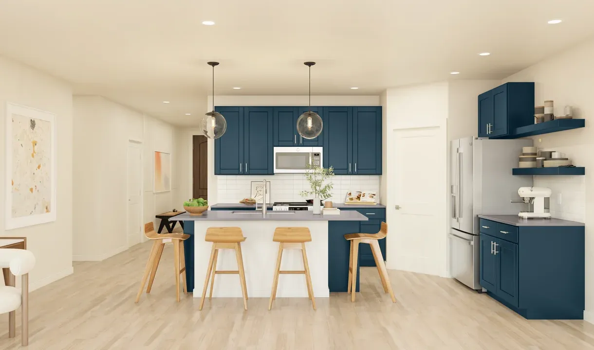 Kitchen with island and pendant lighting