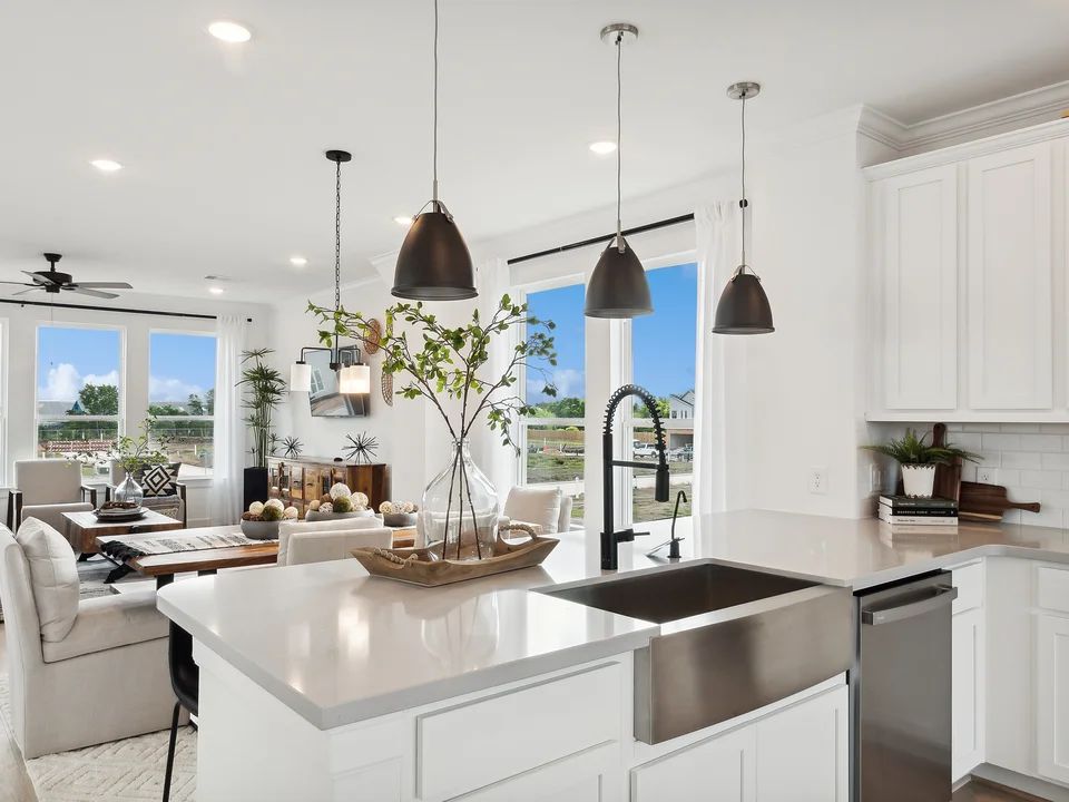 Kitchen overlooking dining area