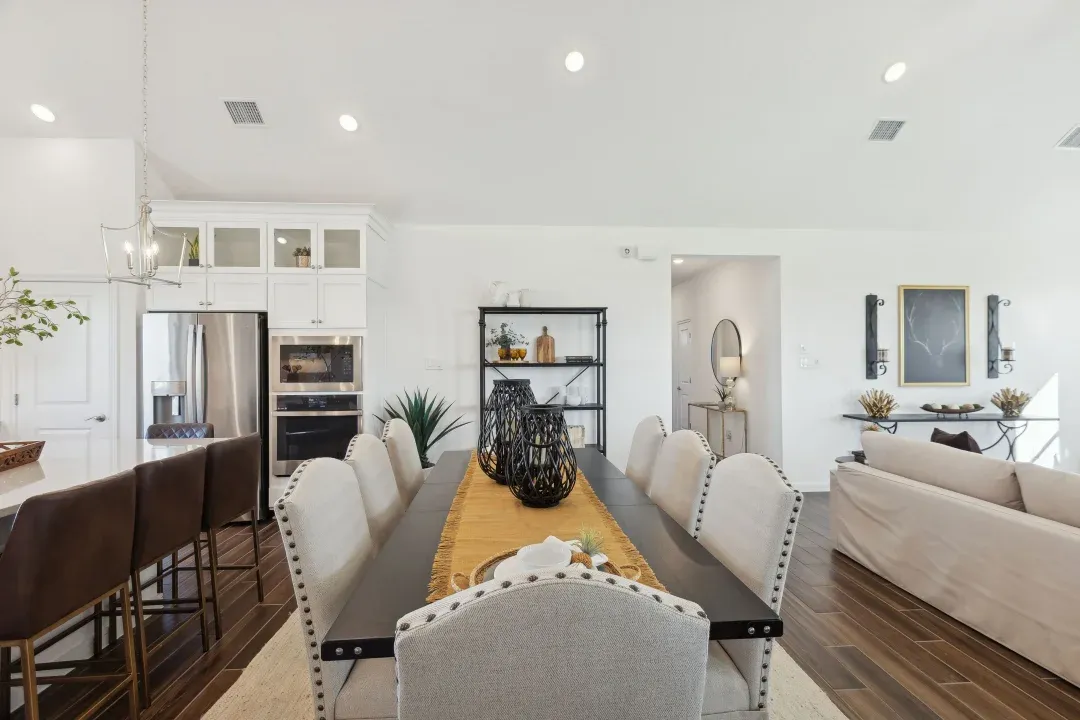 Dining area with high ceilings
