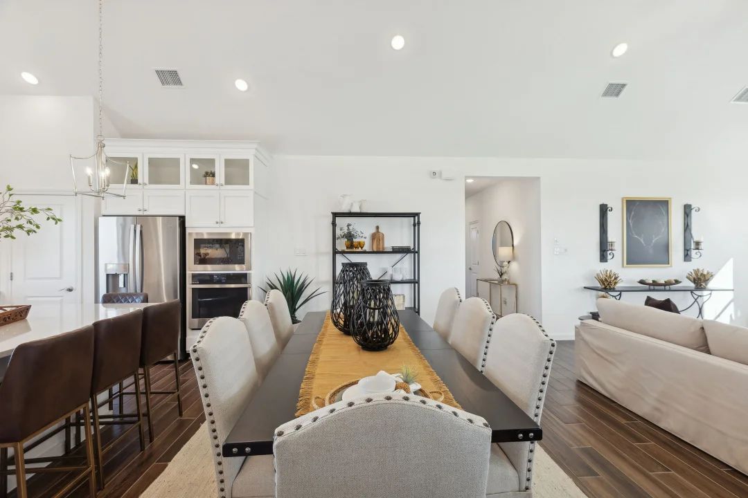 Dining area with high ceilings