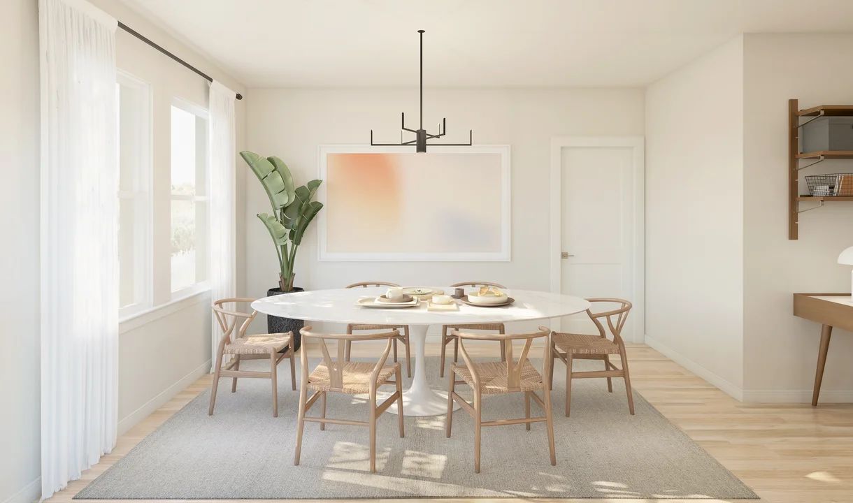Dining area with pendant chandelier